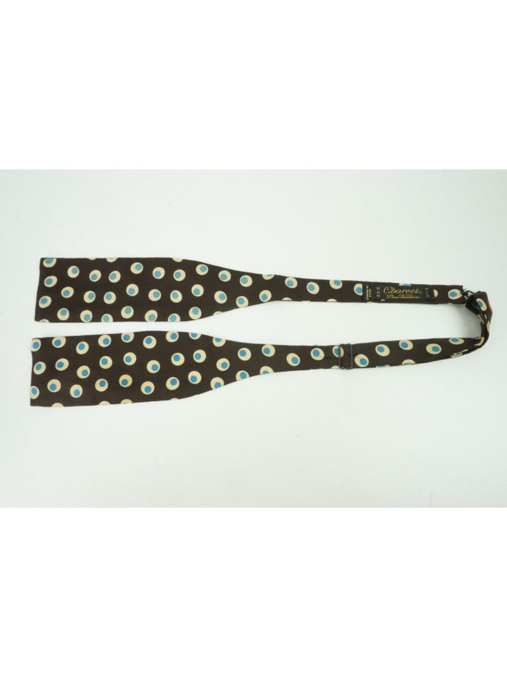 Charvet Hickory Brown Vanilla Blue Eyeball Polkadot Silk Bow Tie